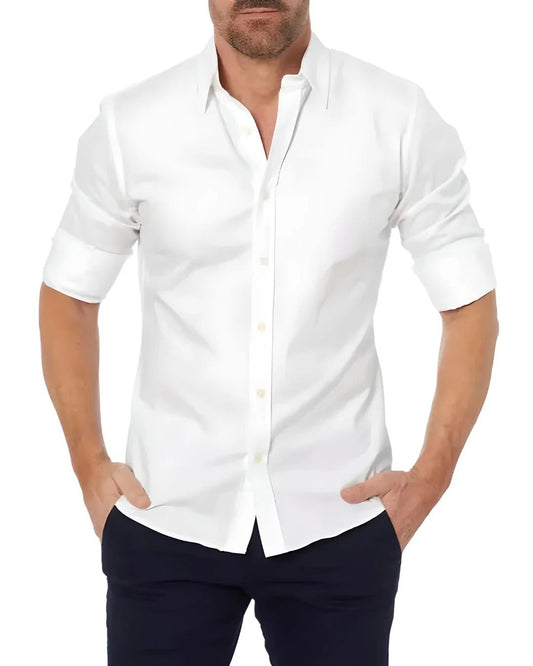 Men’s Long Sleeve Shirt – Tailored Fit – Button Front – Crease-Free – Cotton Blend