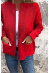 Women’s Jacket – Loose Fit – Ribbed Knit – Stand Collar – Zip Front – Mid Length