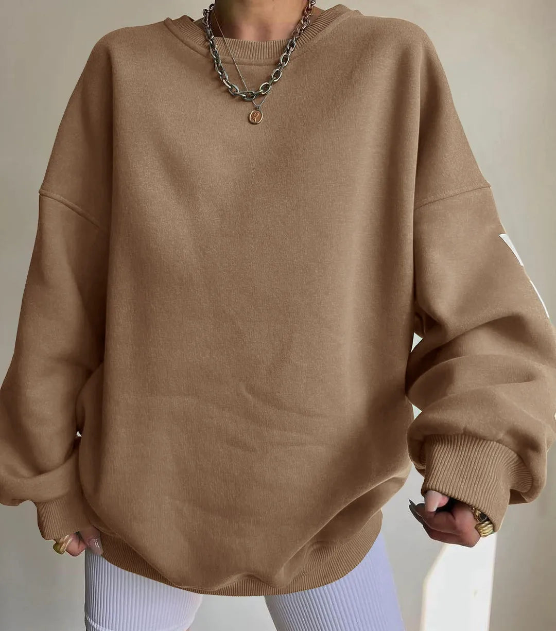 Women’s Sweatshirt – Oversized Fit – Cotton Blend – Graphic Sleeve – Crew Neck