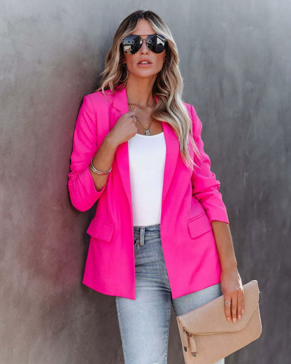 Women’s Blazer – Tailored Fit – Notched Lapel – Open Front – Long Sleeve – Hip Length