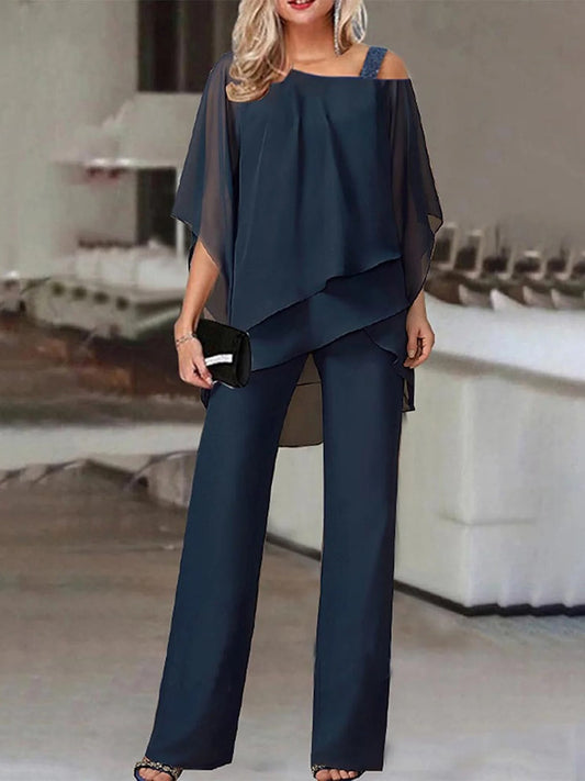 Women’s Two Piece Set – Off Shoulder Top – Breathable Blend – Full Length Pants