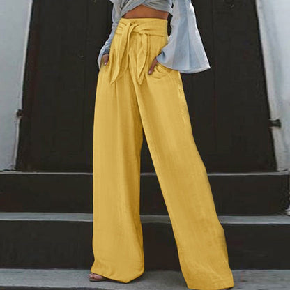 Women’s Tapered Pants – Loose Fit – Elastic Waist with Tie – Cotton Linen – Deep Pockets