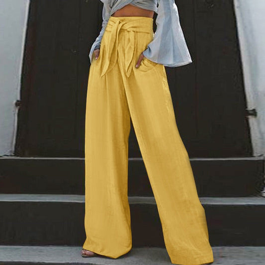 Women’s Tapered Pants – Loose Fit – Elastic Waist with Tie – Cotton Linen – Deep Pockets