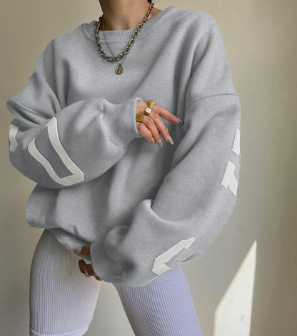 Women’s Sweatshirt – Oversized Fit – Cotton Blend – Graphic Sleeve – Crew Neck