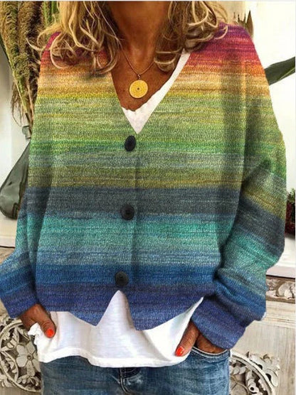 Women’s Cardigan – Knitted – Relaxed Fit – Wave Pattern – Button Front – Hip Length