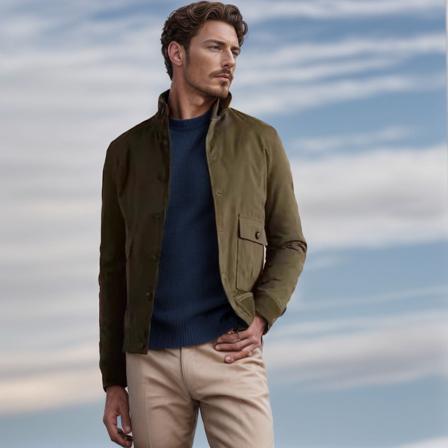 Men’s Collared Jacket – Relaxed Fit – Lightweight Fabric – Long Sleeve – Casual Wear