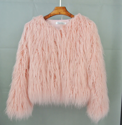 Women’s Short Jacket – Oversized Fit – Shaggy Faux Fur Texture – Casual Outerwear