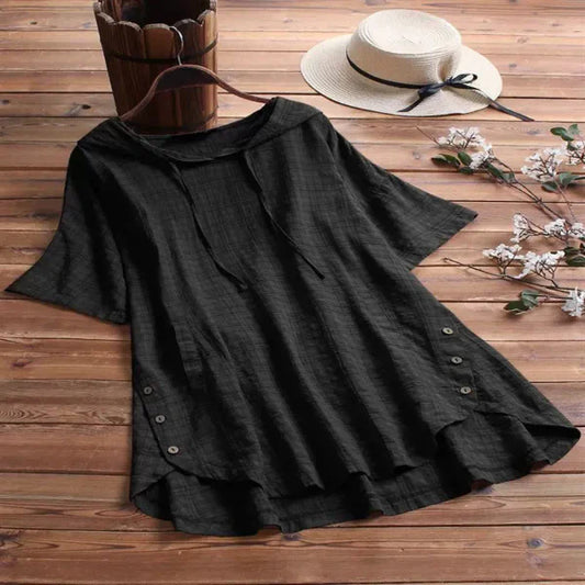 Women’s Tunic Shirt – Relaxed Fit – Plaid Pattern – Hoodie – Rolled Sleeves