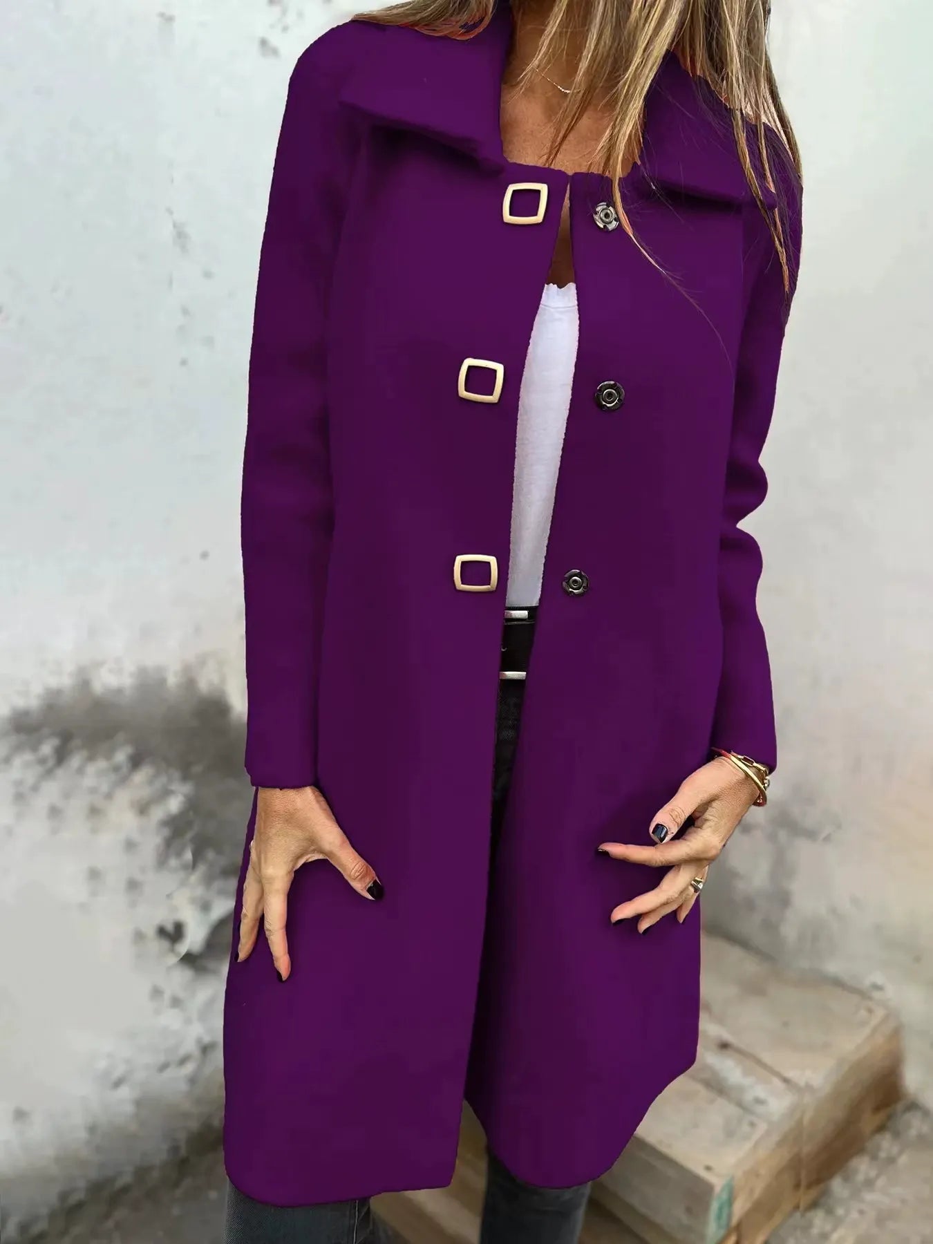 Women’s Wool Coat – Tailored Fit – Mid-Length – Single-Breasted – Formal Style