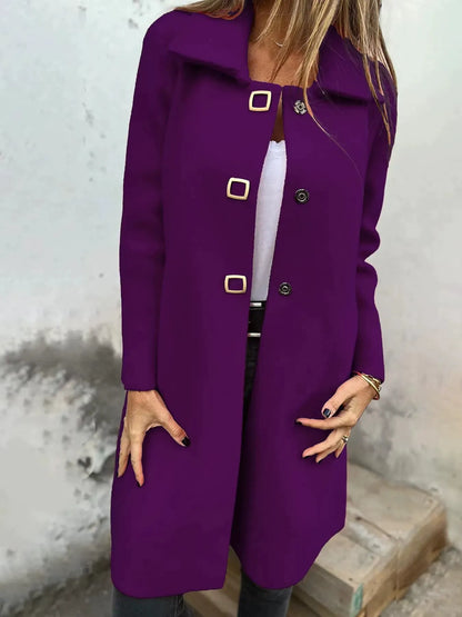 Women’s Wool Coat – Tailored Fit – Mid-Length – Single-Breasted – Formal Style