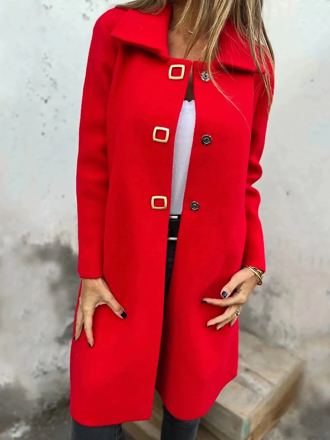 Women’s Wool Coat – Tailored Fit – Mid-Length – Single-Breasted – Formal Style
