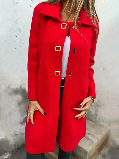 Women’s Wool Coat – Tailored Fit – Mid-Length – Single-Breasted – Formal Style