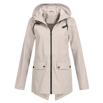 Women’s Rain Jacket – Relaxed Fit – Water-Resistant – Hooded – Medium Length – Zip Front