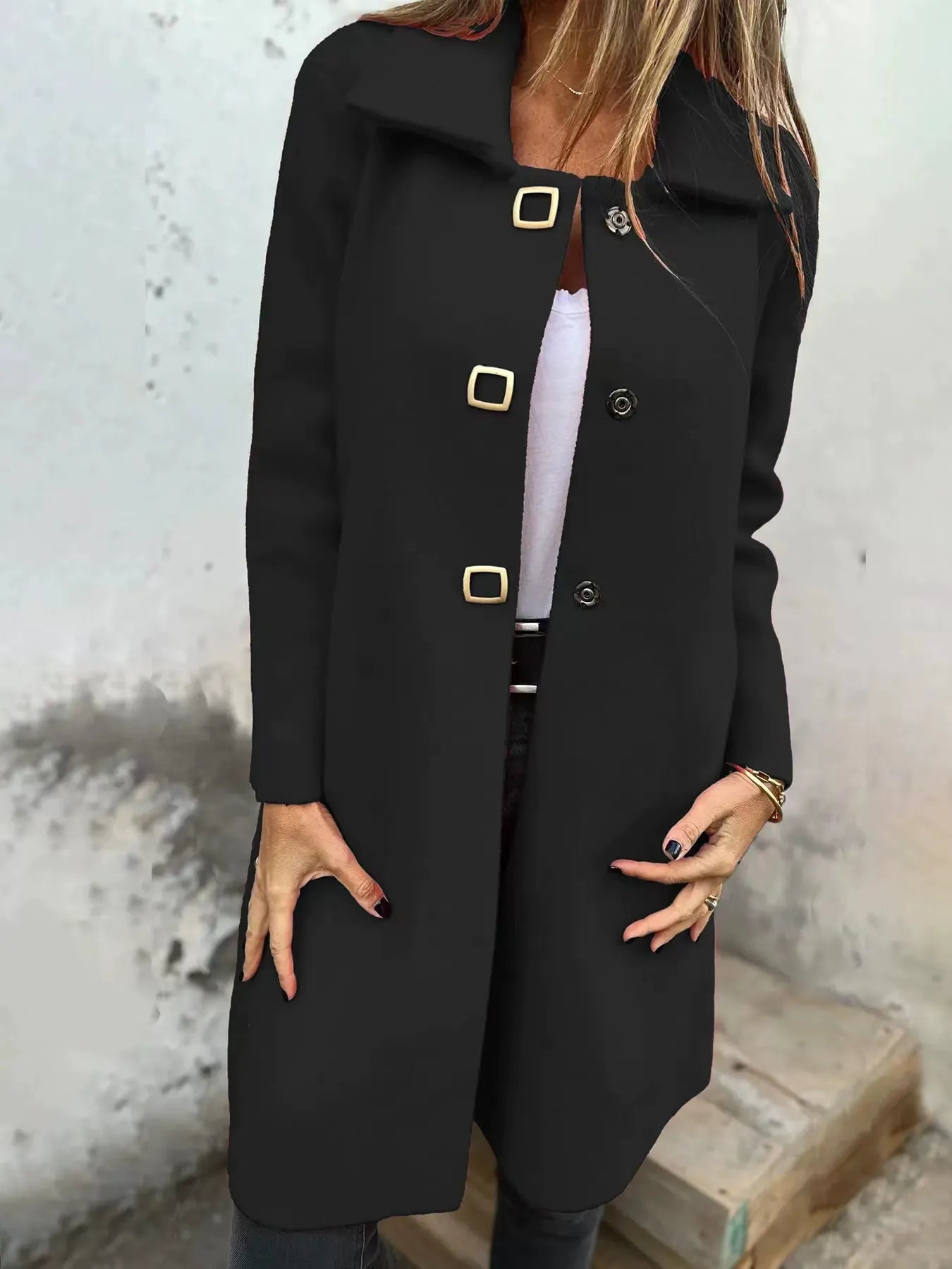 Women’s Wool Coat – Tailored Fit – Mid-Length – Single-Breasted – Formal Style
