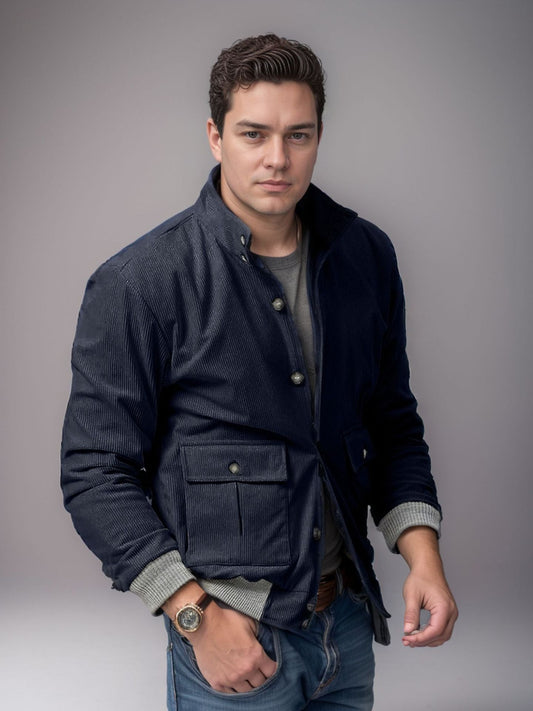 Men’s Corduroy Jacket – Regular Fit – Stand Collar – Button Front – Ribbed Cuffs