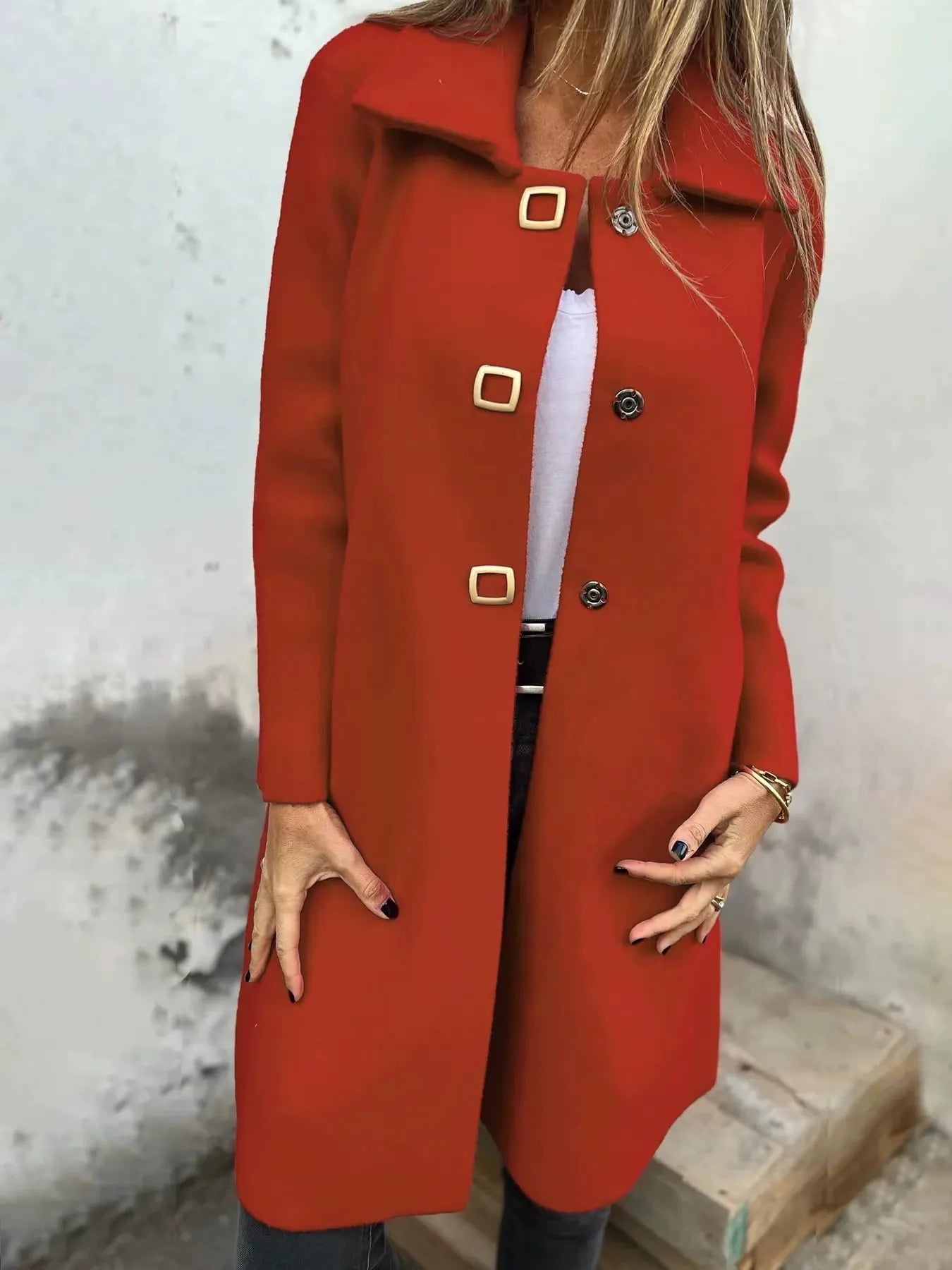Women’s Wool Coat – Tailored Fit – Mid-Length – Single-Breasted – Formal Style