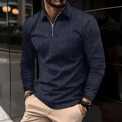 Men’s Long Sleeve Shirt – Slim Fit – Standing Collar – Zipper Front – Cotton