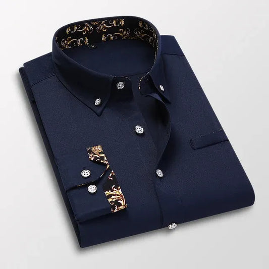 Men’s Dress Shirt – Slim Fit – Cotton – Button-Down Collar – Printed Inner Cuffs