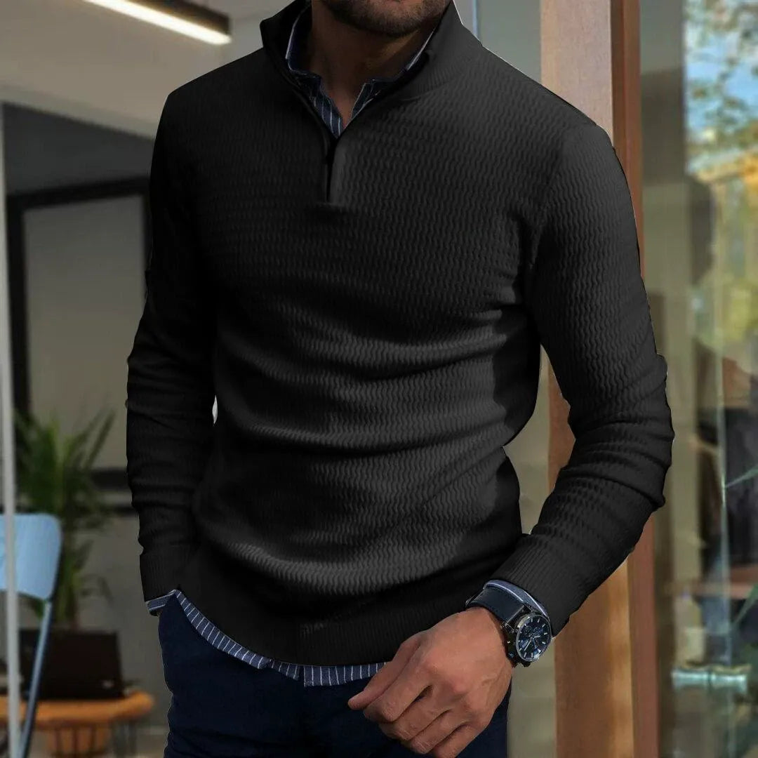 Men’s Hip-Length Shirt Regular Fit - Cotton Blend - Stand Collar V-Neck - Two-Button Placket