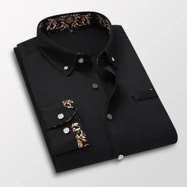 Men’s Dress Shirt – Slim Fit – Cotton – Button-Down Collar – Printed Inner Cuffs