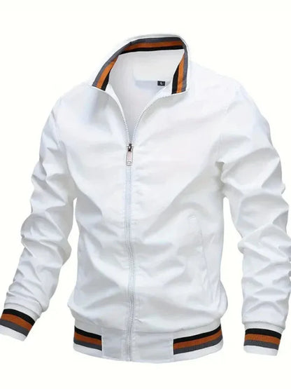 Men’s Jacket – Lightweight Regular Fit – Stand Collar – Ribbed Hem and Cuffs – Zip Front