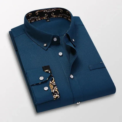 Men’s Dress Shirt – Slim Fit – Cotton – Button-Down Collar – Printed Inner Cuffs