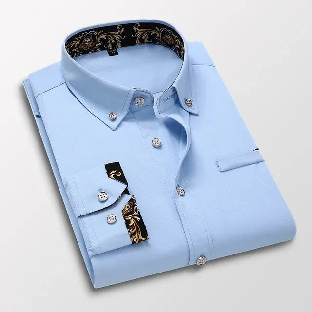 Men’s Dress Shirt – Slim Fit – Cotton – Button-Down Collar – Printed Inner Cuffs