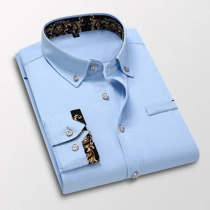 Men’s Dress Shirt – Slim Fit – Cotton – Button-Down Collar – Printed Inner Cuffs
