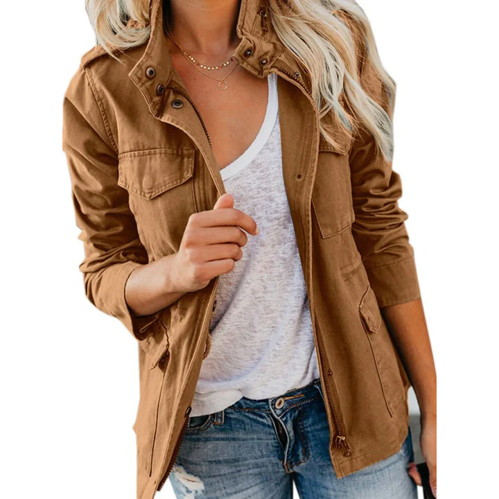 Women’s Jacket – Relaxed Fit – Cotton Blend – Zip Front with Utility Pockets – Casual Style