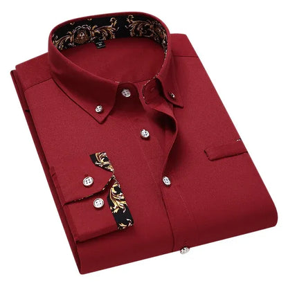 Men’s Dress Shirt – Slim Fit – Cotton – Button-Down Collar – Printed Inner Cuffs