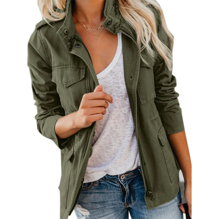 Women’s Jacket – Relaxed Fit – Cotton Blend – Zip Front with Utility Pockets – Casual Style