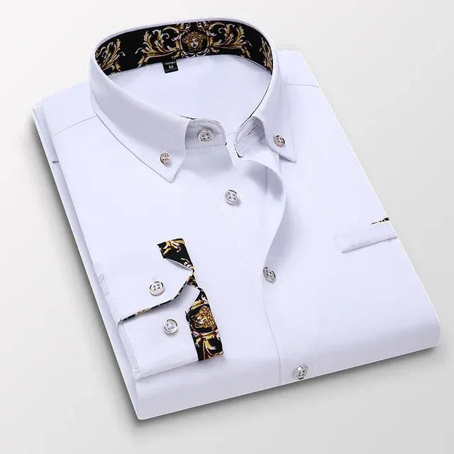 Men’s Dress Shirt – Slim Fit – Cotton – Button-Down Collar – Printed Inner Cuffs