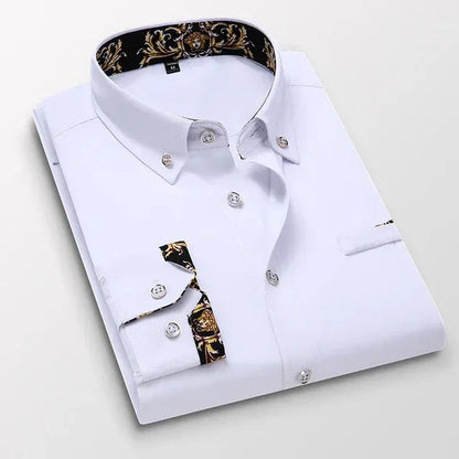 Men’s Dress Shirt – Slim Fit – Cotton – Button-Down Collar – Printed Inner Cuffs