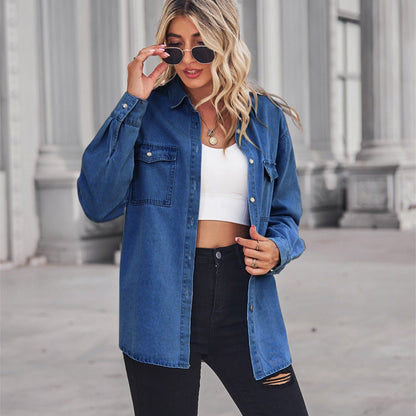 Women’s Denim Jacket – Relaxed Oversized Fit – Lightweight Breathable Layer – Button Front