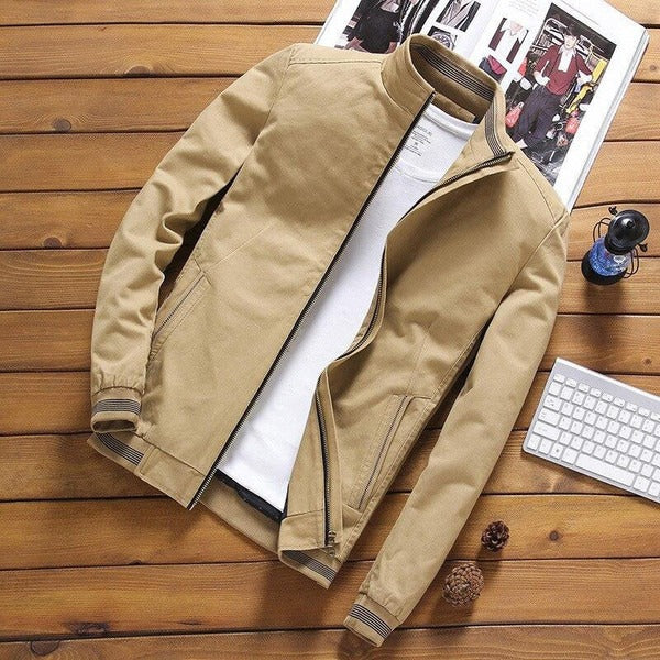 Men’s Casual Jacket – Slim Fit – Lightweight – Woven Fabric – Stand Collar – Zipper Pockets