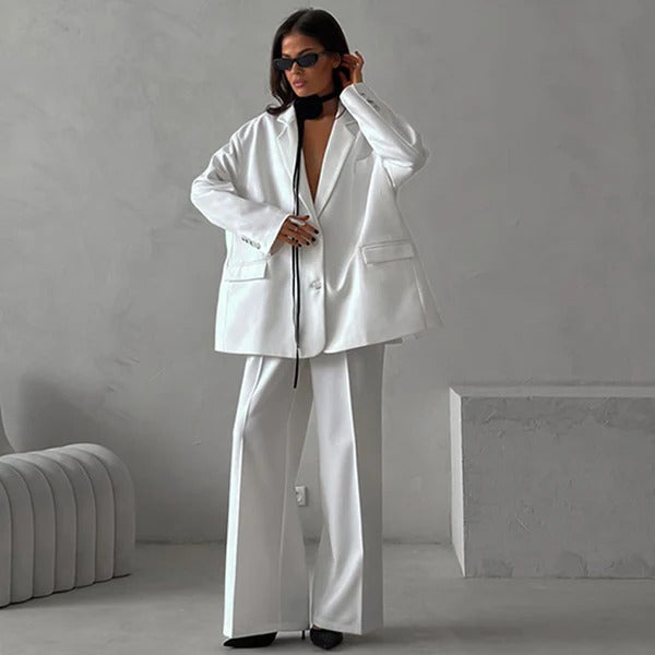 Women’s Blazer Set – Oversized Fit – Wide-Leg Pants – Notched Lapel – Tailored Style