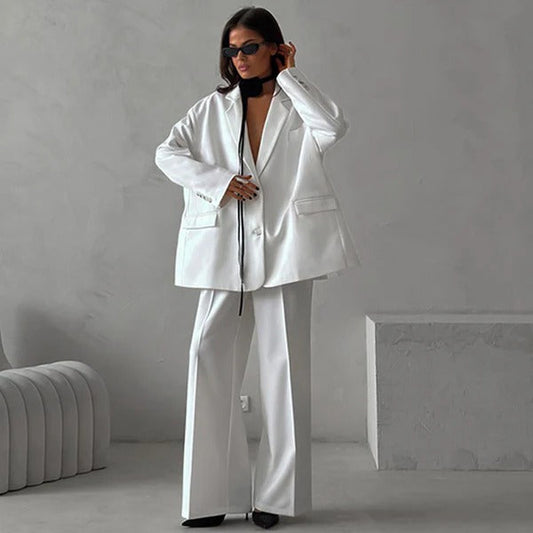Women’s Blazer Set – Oversized Fit – Wide-Leg Pants – Notched Lapel – Tailored Style