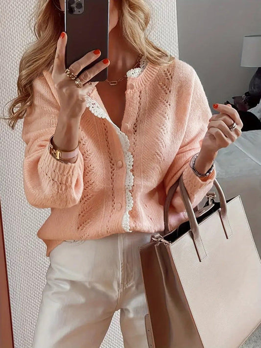 Women’s Cardigan – Soft Knit – Relaxed Fit – V-Neck – Button Front – Decorative Detail