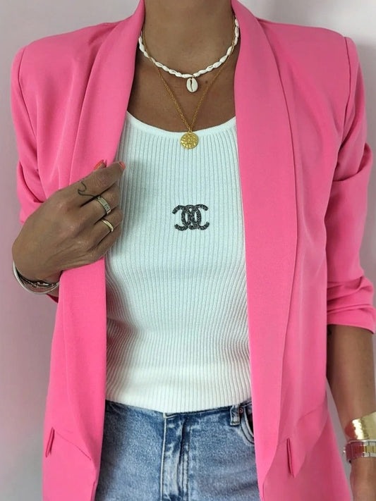 Women’s Blazer – Relaxed Fit – Open Front – Lightweight Cotton – Hip Length