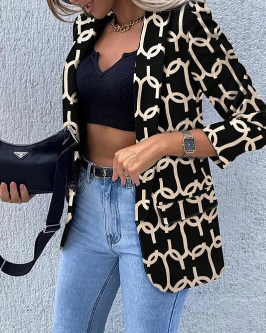 Women’s Blazer – Slim Fit – Graphic Pattern – Long Sleeve – Structured Hip Length
