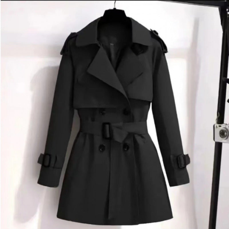 Women’s Above Knee Trench Coat - Cotton Blend - Double Breasted - Belted Waist