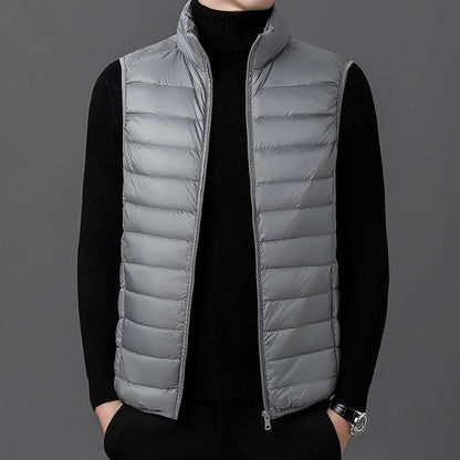 Men’s Quilted Vest – Slim Fit – Silk Cotton – High Collar – Zip Front Layering Piece