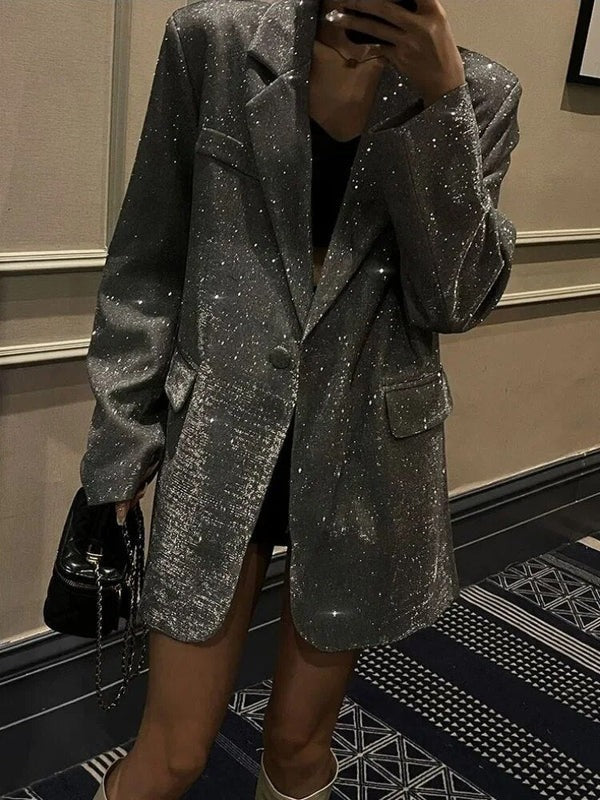 Women’s Blazer – Oversized Fit – Glitter Woven – Structured Shoulders