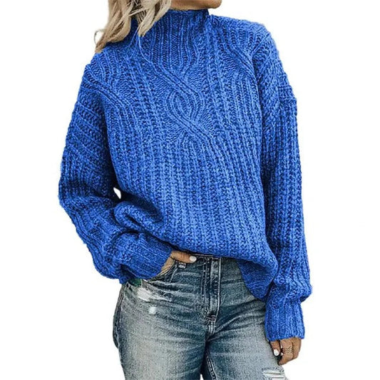 Women’s Sweater – Oversized Fit – Wool Blend – Cable Knit – High Neck – Drop Shoulder