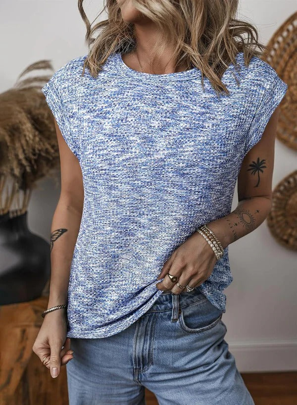 Women's Top - Textured Knit - Relaxed Fit - Round Neck - Space-Dyed Pattern