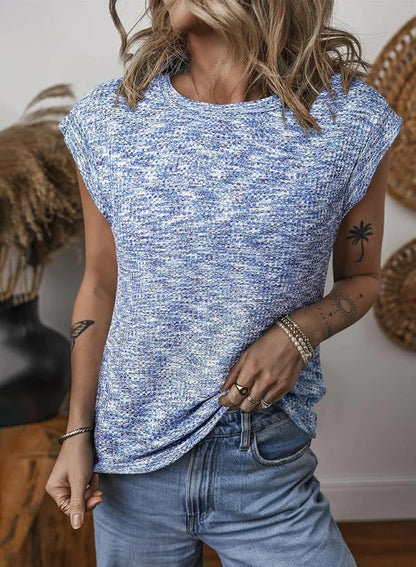 Women's Top - Textured Knit - Relaxed Fit - Round Neck - Space-Dyed Pattern