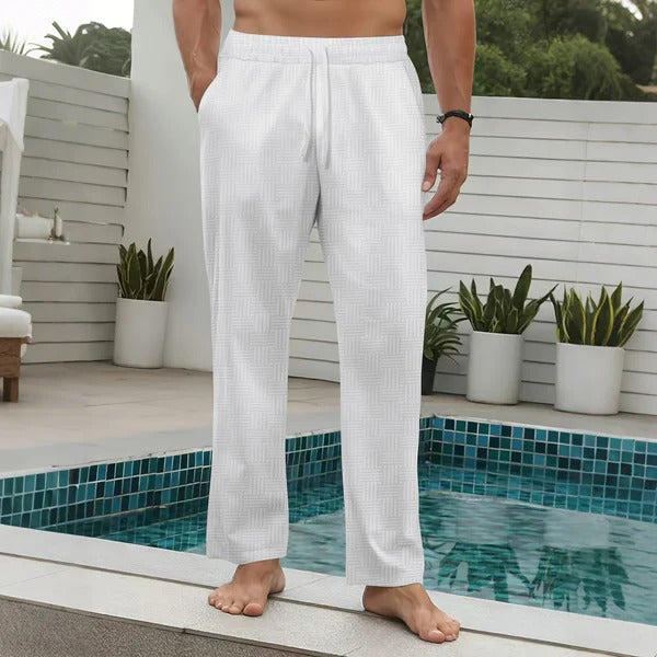 Men’s Pants - Full-Length - Relaxed Fit - Cotton - Elastic Waistband Drawstring - Pockets