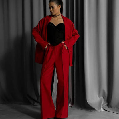 Women’s Blazer Set – Oversized Fit – Wide-Leg Pants – Notched Lapel – Tailored Style