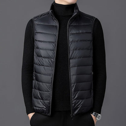 Men’s Quilted Vest – Slim Fit – Silk Cotton – High Collar – Zip Front Layering Piece
