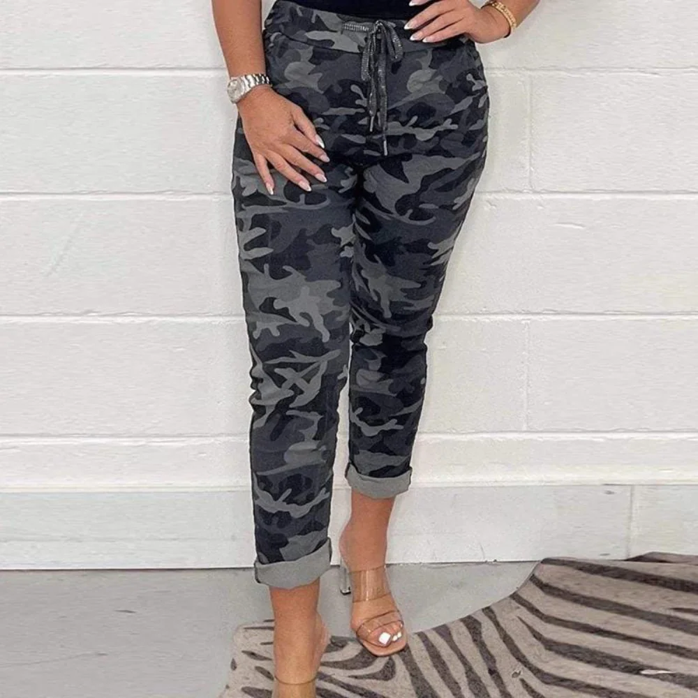 Women’s Relaxed Fit Pants – Cotton Blend – Drawstring Waist – Rolled Cuffs – Casual Style